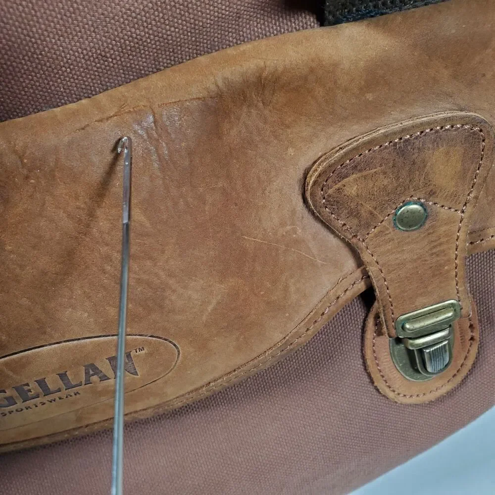 Vtg Magellan Vintage Duffle Bag Large Brown Rust Red Canvas Leather Trim Rugged - Picture 14 of 15